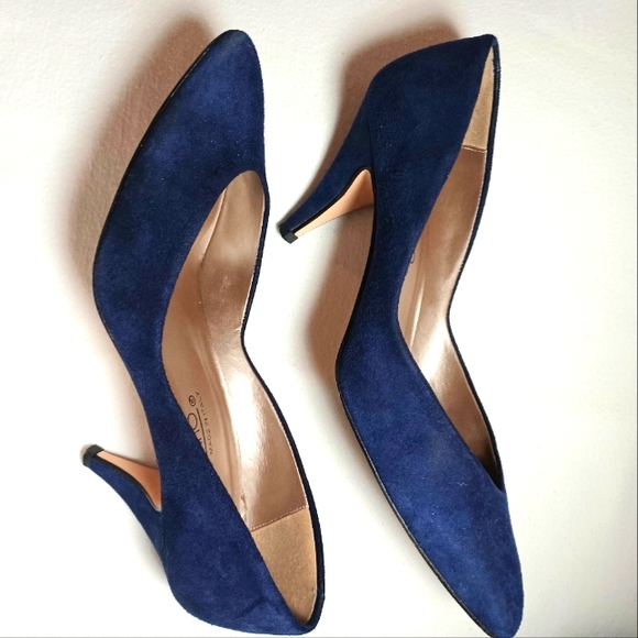 Bandolino 80's 7.5W Dark Blue Suede Heels - Picture 1 of 10